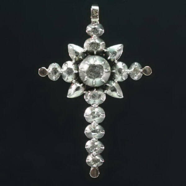 Very rare size Victorian Belgian Flemish cross with rose cut diamonds